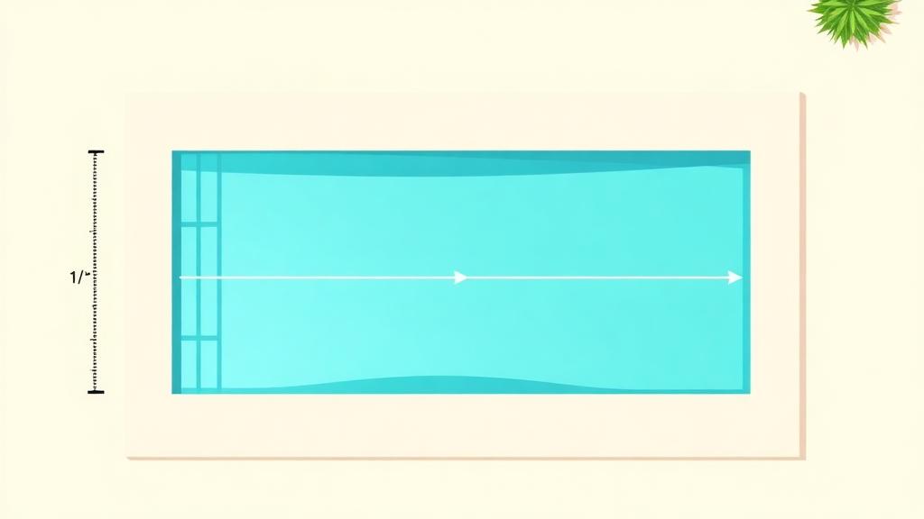Illustration of a swimming pool with length, width and depth measurements marked
