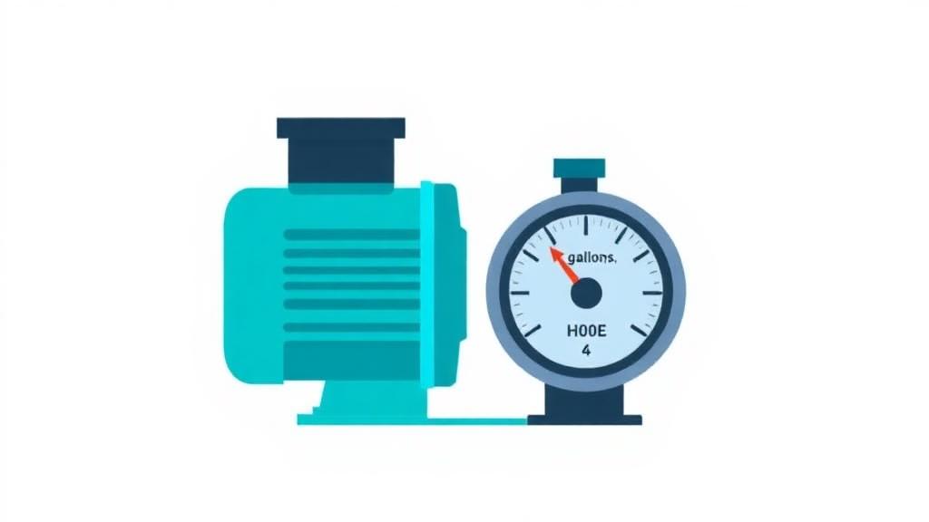 Pool pump size calculator illustration of a pool pump with a gallons per minute flow gauge